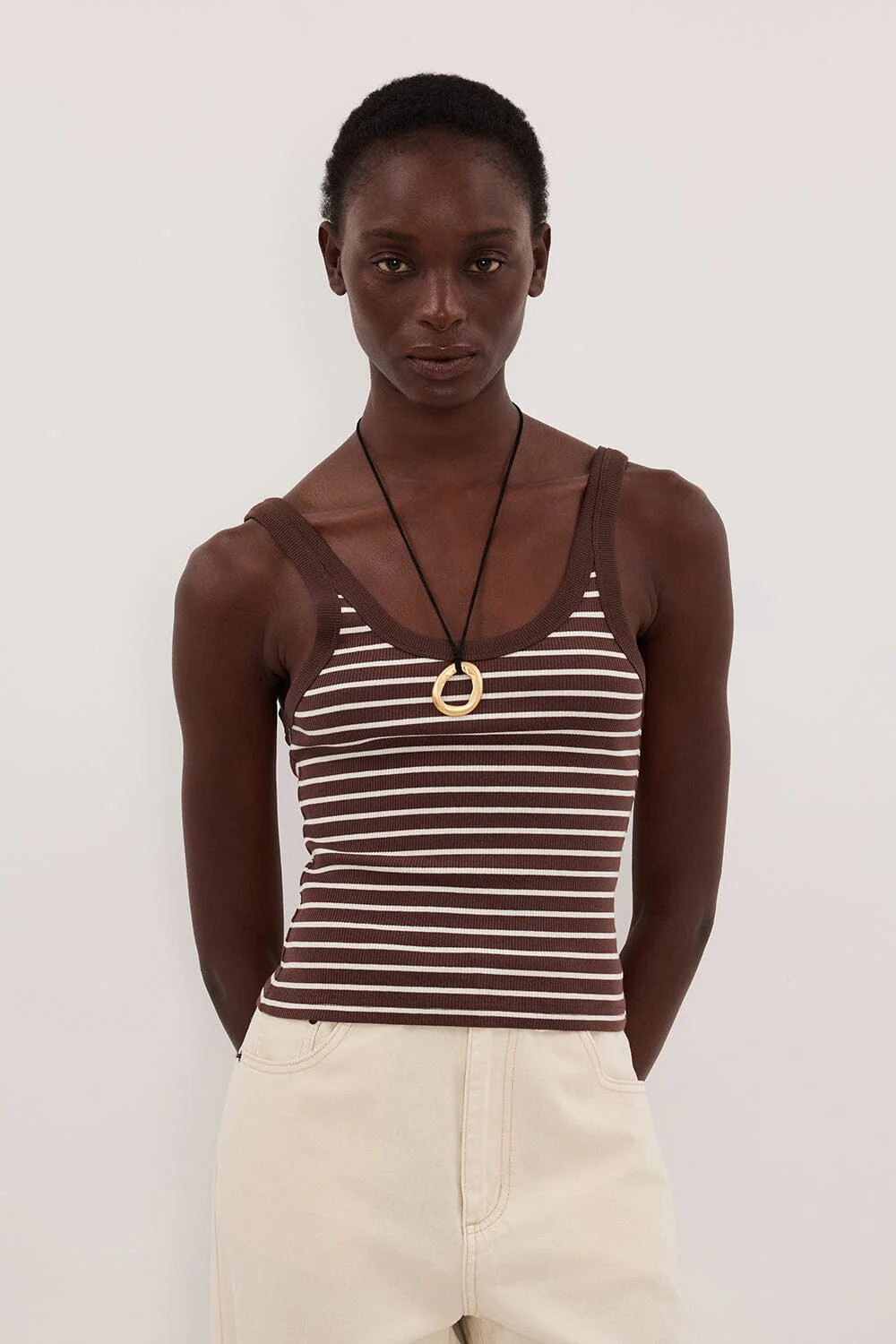 PENNY CHOC SLEEVELESS STRIPE KNIT TANK TOP | DISSH