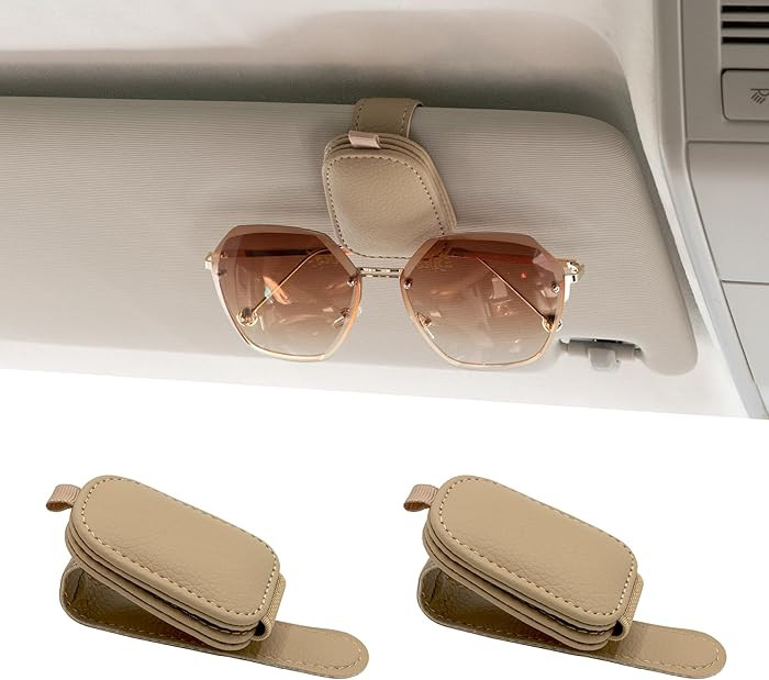 Yuoyar Sunglass Holder for Car, Magnetic Leather Sunglasses Holder and Ticket Card Clip, Car Viso... | Amazon (US)