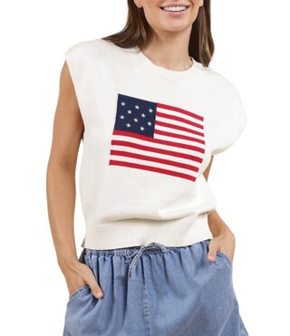 Crochet American Dream Cap Sleeve Sweater | Dillard's