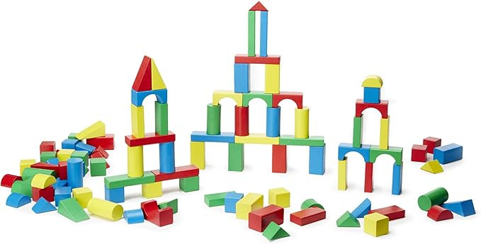 Melissa & Doug Wooden Building Block Set - 200 Blocks in 4 Colors & 9 Shapes | Amazon (US)