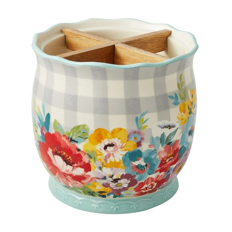The Pioneer Woman Sweet Romance Ceramic Utensil Crock with Wood Divider | Walmart (US)