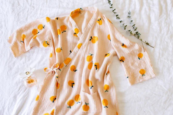 Creamy pink kimono robe / cotton gauze robe / Muslin Robe Woman Gauze Bathrobe / Gown Spa | Etsy (US)