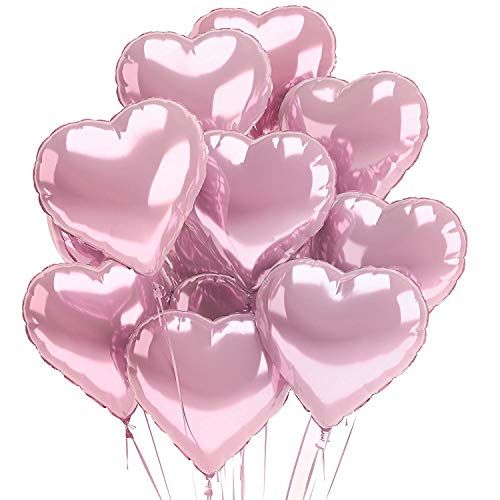 Pink Heart Balloons 12 PACK Rose Gold Valentines Day Mylar Balloon Set Metallic Foil Heart Shaped De | Amazon (US)