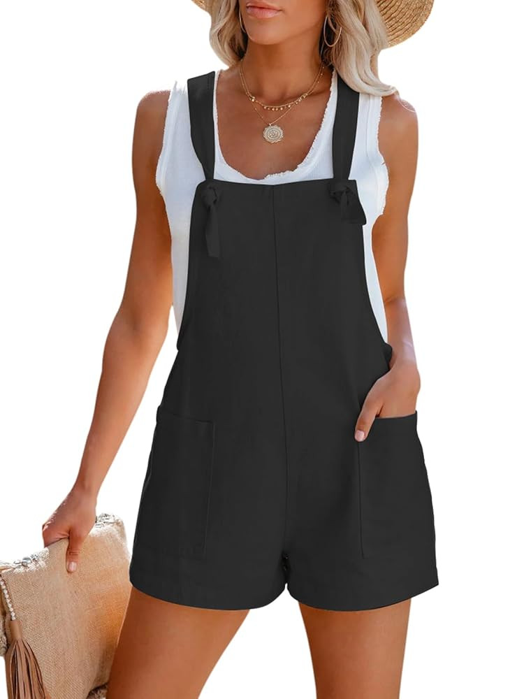 Women's Summer Casual Sleeveless Rompers Loose Spaghetti Strap Cotton Shorts Overalls Jumpsuit wi... | Amazon (US)