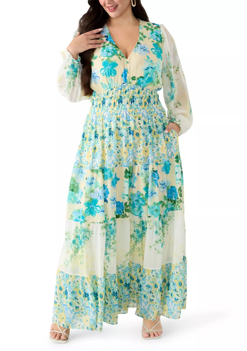 Plus Size Long Sleeve Chiffon Floral Maxi Dress | Belk
