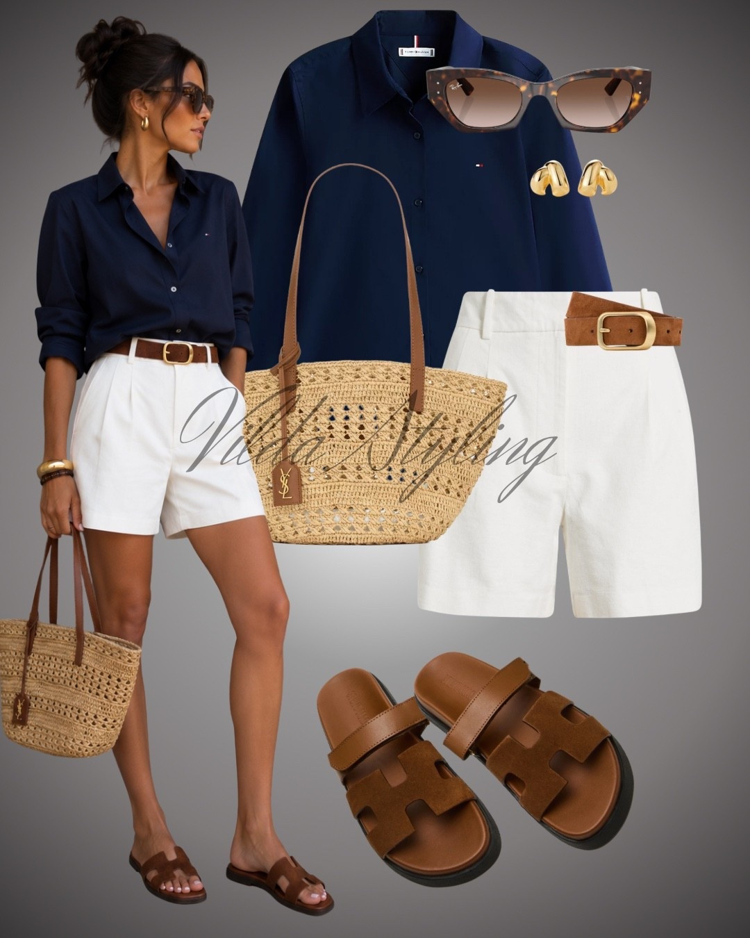 Timeless Navy & White ⚓️✨
Keep it classic and sophisticated this summer with this perfectly curated look.
Navy Button-Down Shirt: A crisp, refined staple for an effortlessly polished vibe.
 Tailored White Shorts: The perfect summer base that pairs beautifully with deep tones.
 Suede Slide Sandals: Comfortable, rich-toned slides that ground the outfit.
 Woven Straw Tote: Adds the essential seasonal texture to your ensemble.
 Tortoiseshell Sunglasses & Gold Accents: Sophisticated finishing 
touches for a complete look.

#ClassicSummer #NavyAndWhite #MinimalistStyle #SummerEssentials #OOTD

#LTKsummer #LTKeurope #LTKstyletip