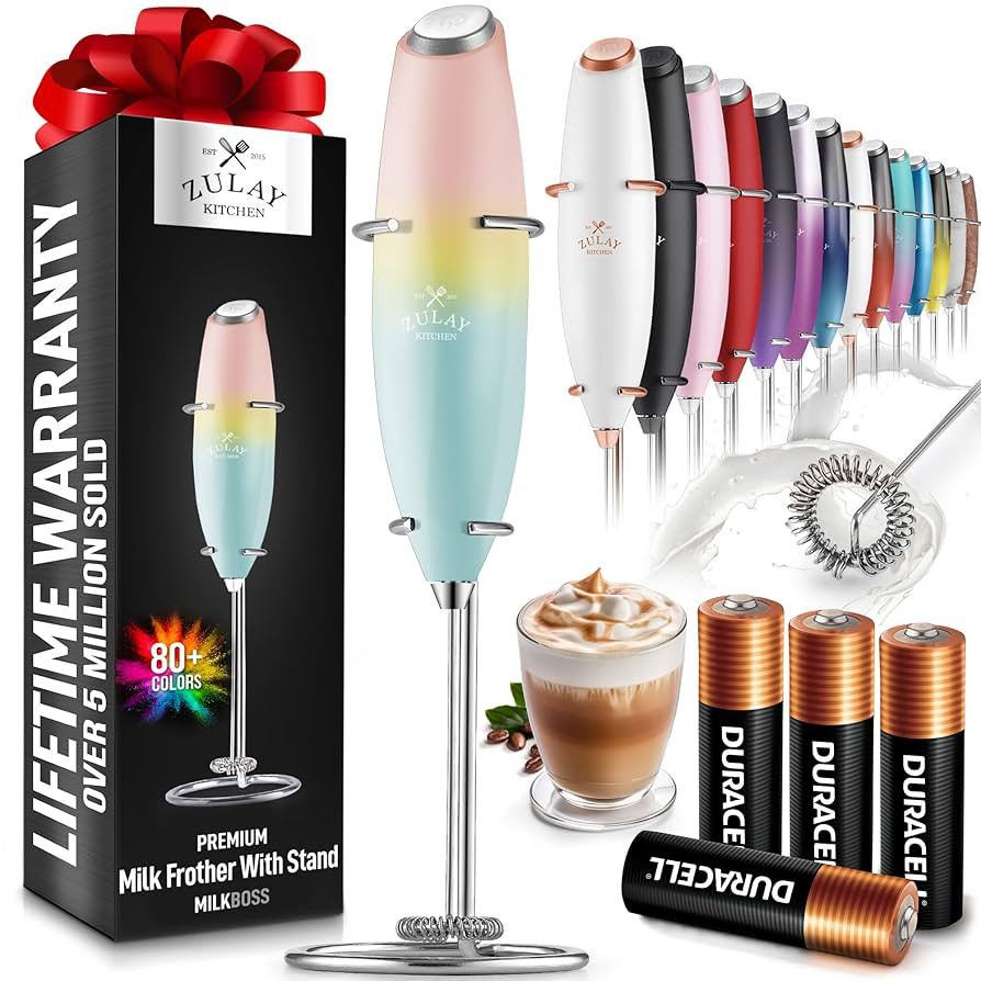 Zulay Powerful Milk Frother (4 Duracell Batteries Included) - Handheld Milk Frother Wand Drink Mi... | Amazon (US)