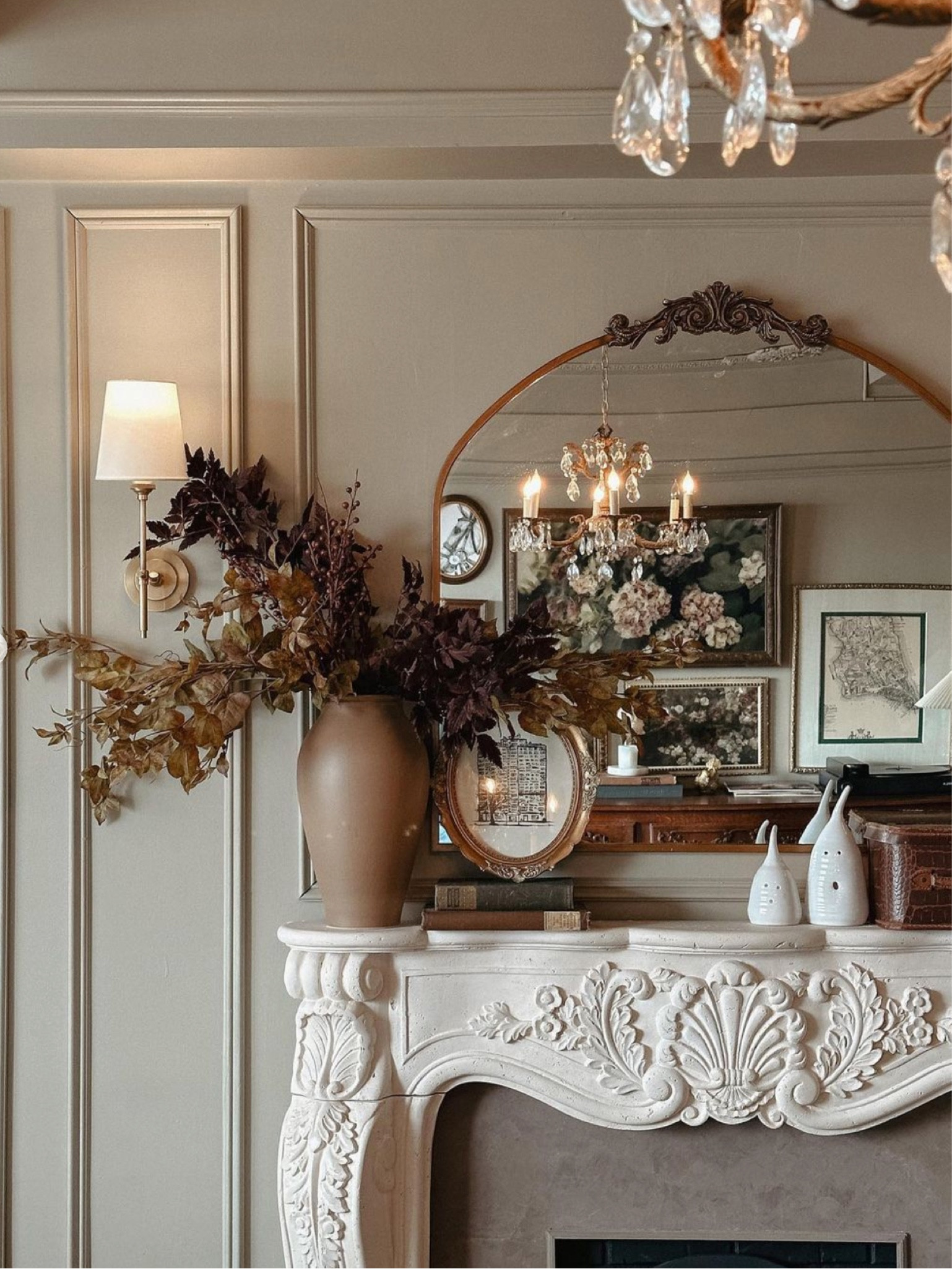 Up close look of the living room mantle fall decor. Use code PINES20 for 20% off orders 100+ on Afloral!

#LTKsalealert #LTKSeasonal #LTKhome