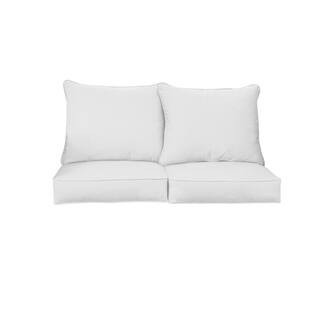 25 in. x 23 in. x 5 in. (4-Piece) Deep Seating Outdoor Loveseat Cushion in Sunbrella Retain Snow | The Home Depot