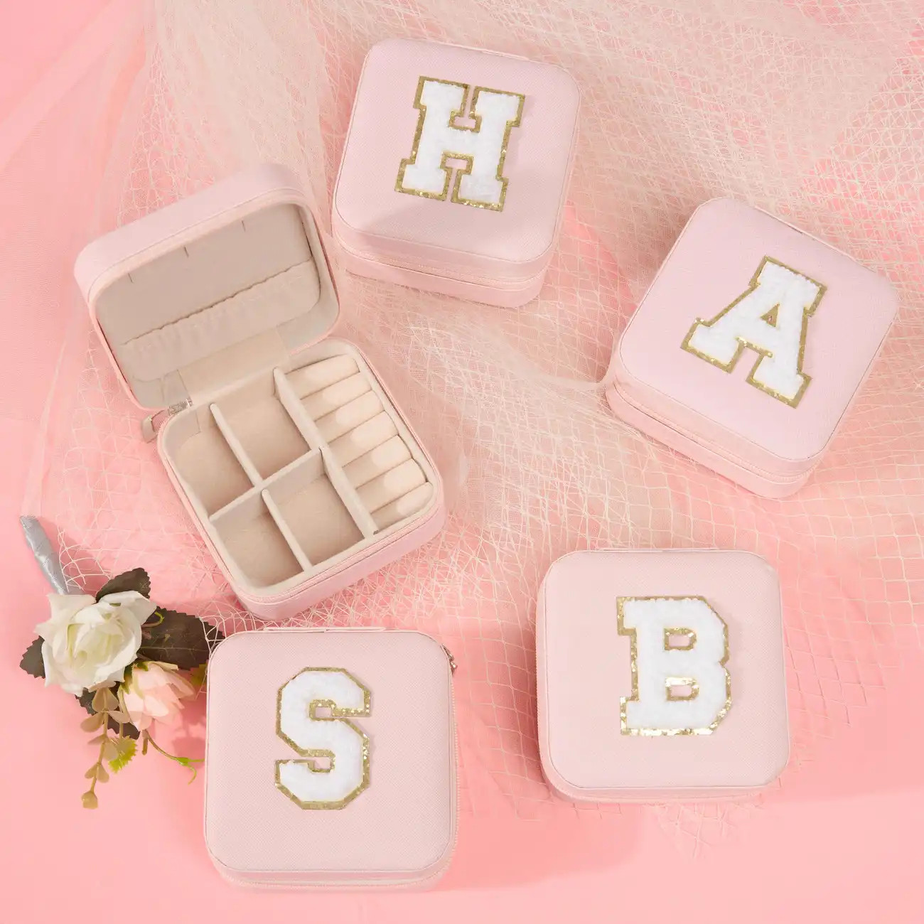 Letter Embroidery Sequin Mini Jewelry Box, Cute Pink Earrings Rings Neckline Storage Bag, Portable P | Temu Affiliate Program