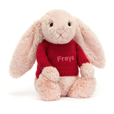 Bashful Blush Bunny with Personalized Red Jumper | Jellycat US