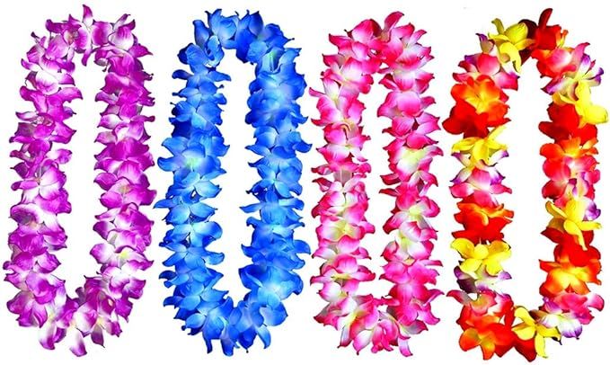 4pcs Hawaiian Leis Hula Dance Garland Artificial Flowers Neck Loop(4 Colors,Thickened) | Amazon (US)