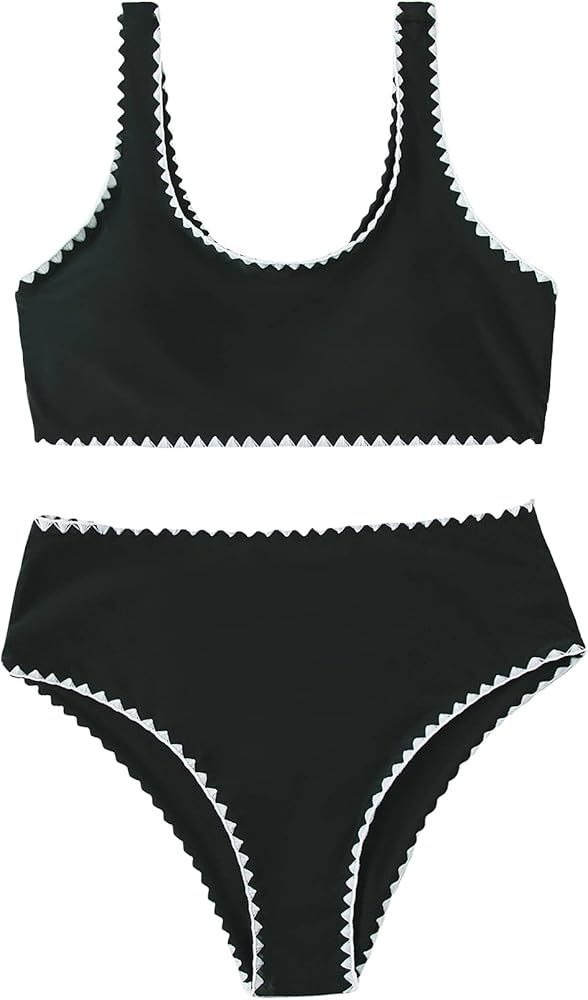 GORGLITTER Women's Colorblock Swimsuit High Waisted Thong Wireless Tankini Bikini Set Bathing Sui... | Amazon (US)