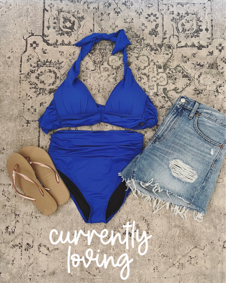 LTKswim, Soma, Soma swimsuit, High waisted bikini bottom, blue swimsuit, Madewell denim shorts, crystal flip flops, Nordstrom finds

#LTKswim #LTKtravel #LTKunder100