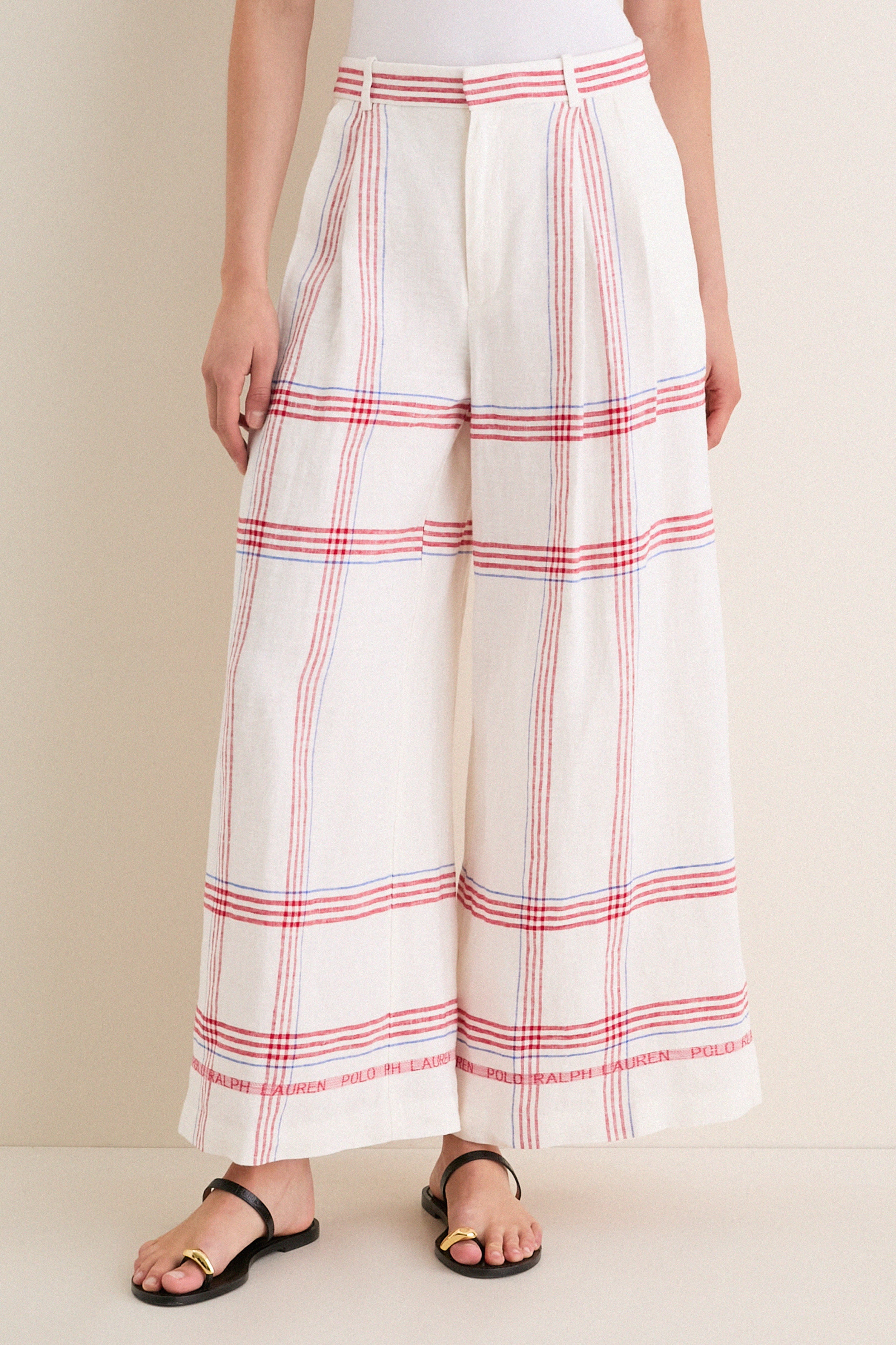 Cream and Red Multi Linen Standard Wide Leg Pants | Tuckernuck (US)