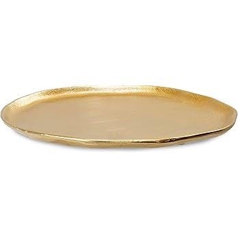 Red Co. 12” Dia Decorative Uneven Round Textured Metal Centerpiece Plate Tray, Gold | Amazon (US)