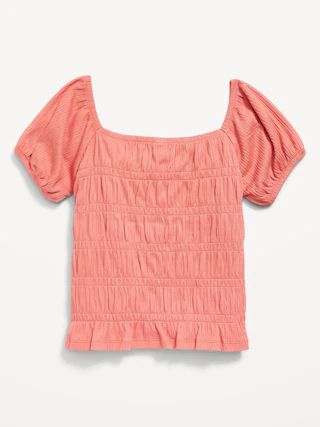 Puckered-Jacquard Knit Smocked Top for Girls | Old Navy (US)