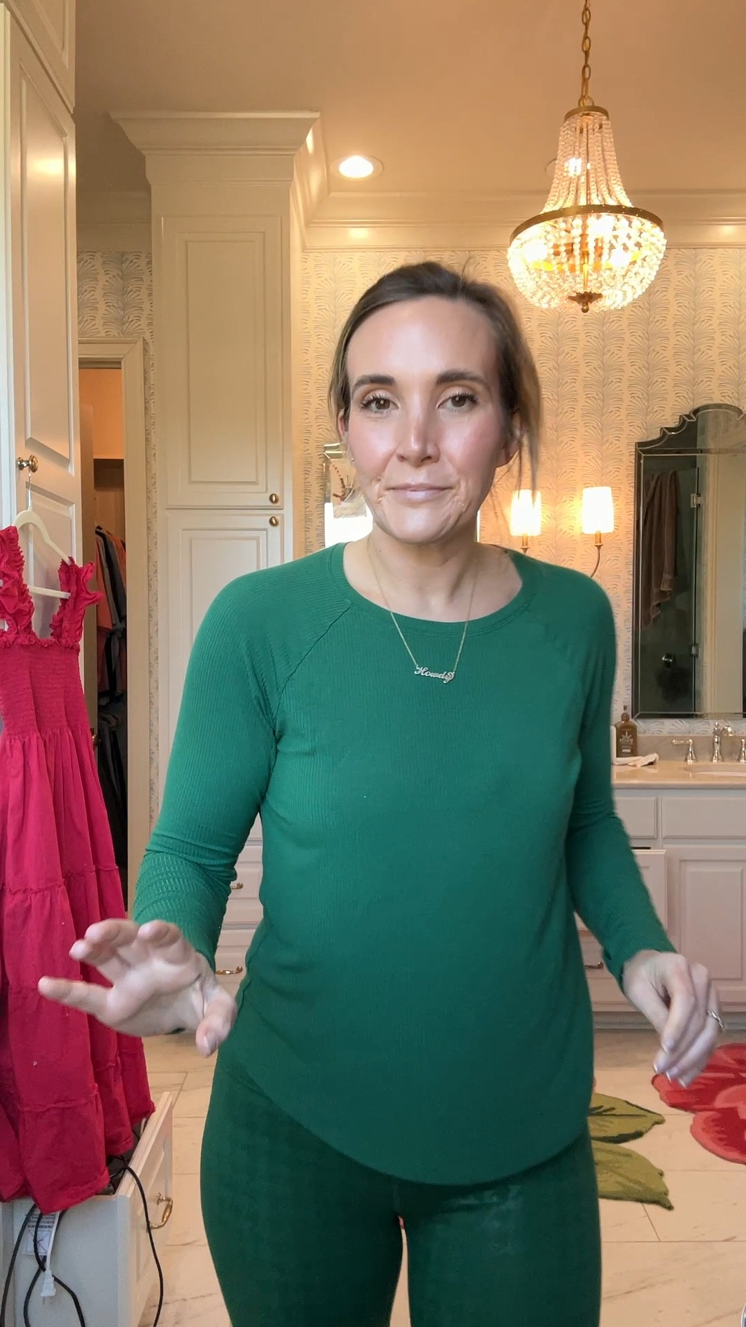 I’m in a small in the top and large in the leggings. I love a colorful athlesiure outfit and these leggings are thick enough to not show every link and bump in your legs or bum! 

#LTKMidsize #LTKFindsUnder100 #LTKFitness