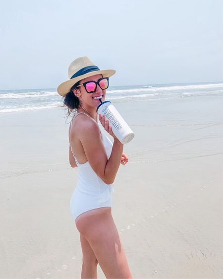 Beach finds - white swimsuit + tumbler cup! 🙌🏼

White one piece bathing suit // beach hat // Amazon find 

#LTKhome #LTKstyletip #LTKswim
