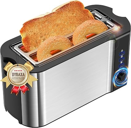 DyBaxa Stainless Steel Toaster 4 Slice, Toaster 2 Slice Long Slot, Compact 4 Slice Toaster Wide S... | Amazon (US)
