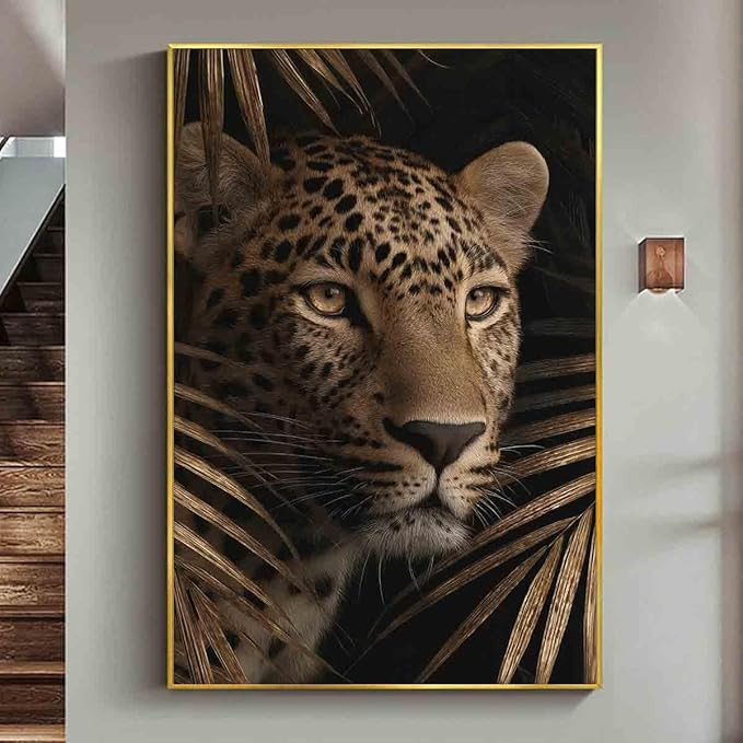 Black And Gold Leopard Picture Cheetah Abstract Leopard Wall Art Gold Leaves Picture Jungle Anima... | Amazon (US)