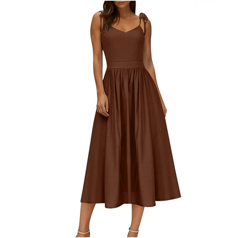 Coffee Formal Date Night Gowns Evening Elegant Vacation Dresses for Women Spaghetti Strap Short S... | Walmart (US)