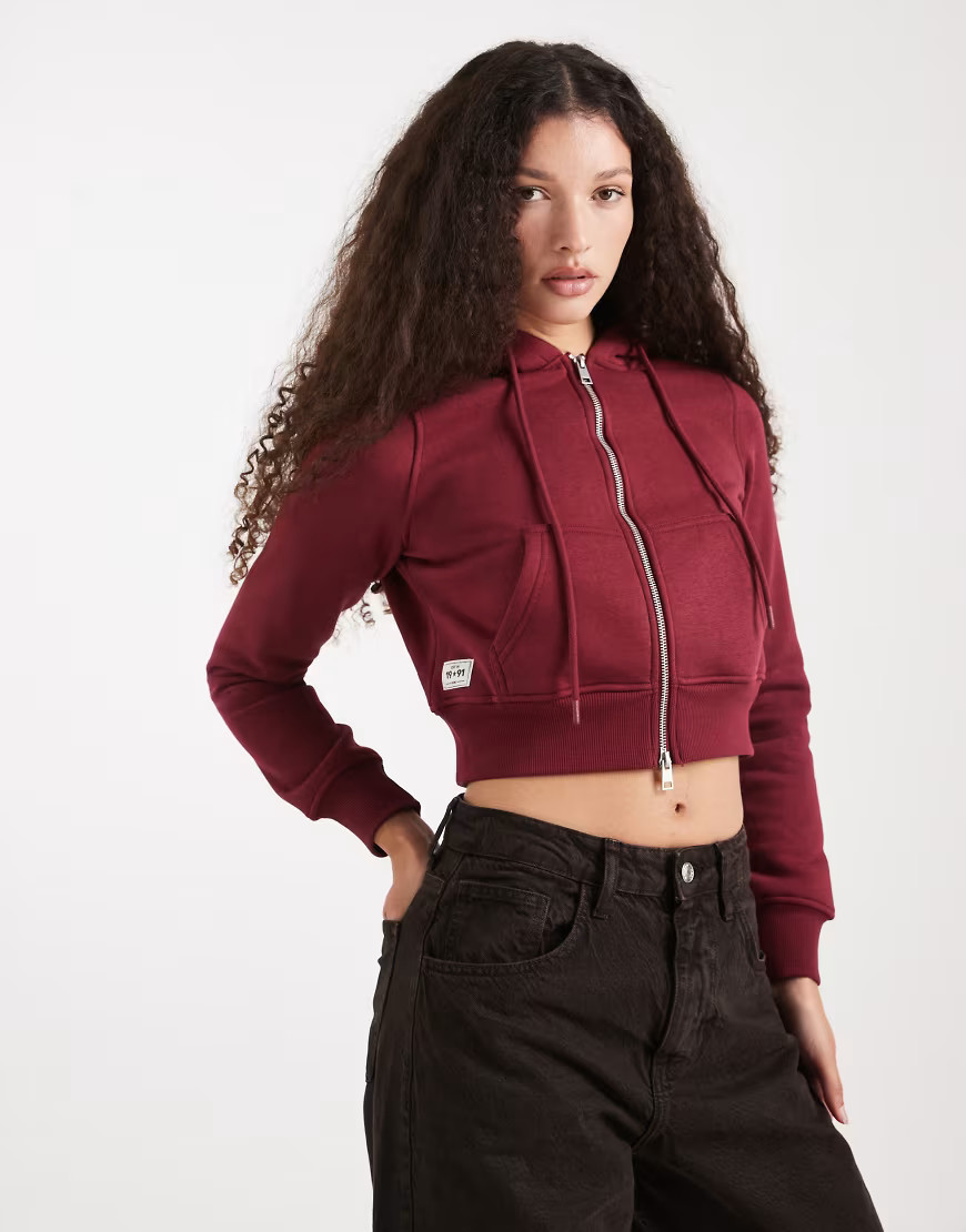 Cotton On cropped zip through hoodie in cherry wood-Red | ASOS (Global)