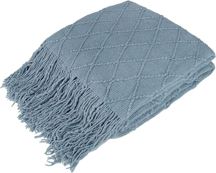 PAVILIA Dusty Blue Knit Throw Blanket for Couch Bed, Soft Knitted Farmhouse Sofa Throw for Living... | Amazon (US)