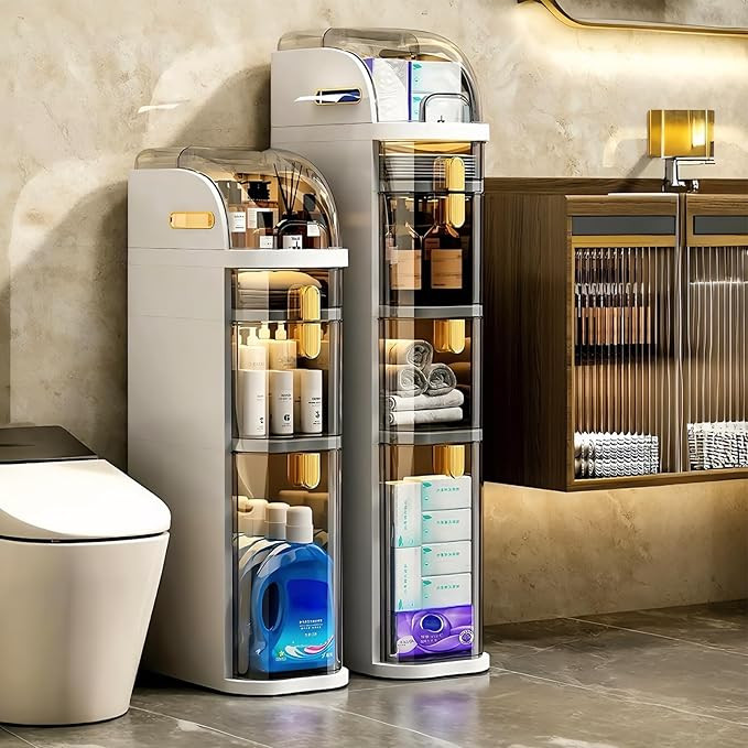 3-Tiers Narrow Bathroom Floor Storage Cabinet 7.1″ Plastic Drawers Organizer with Tissue Box an... | Amazon (US)