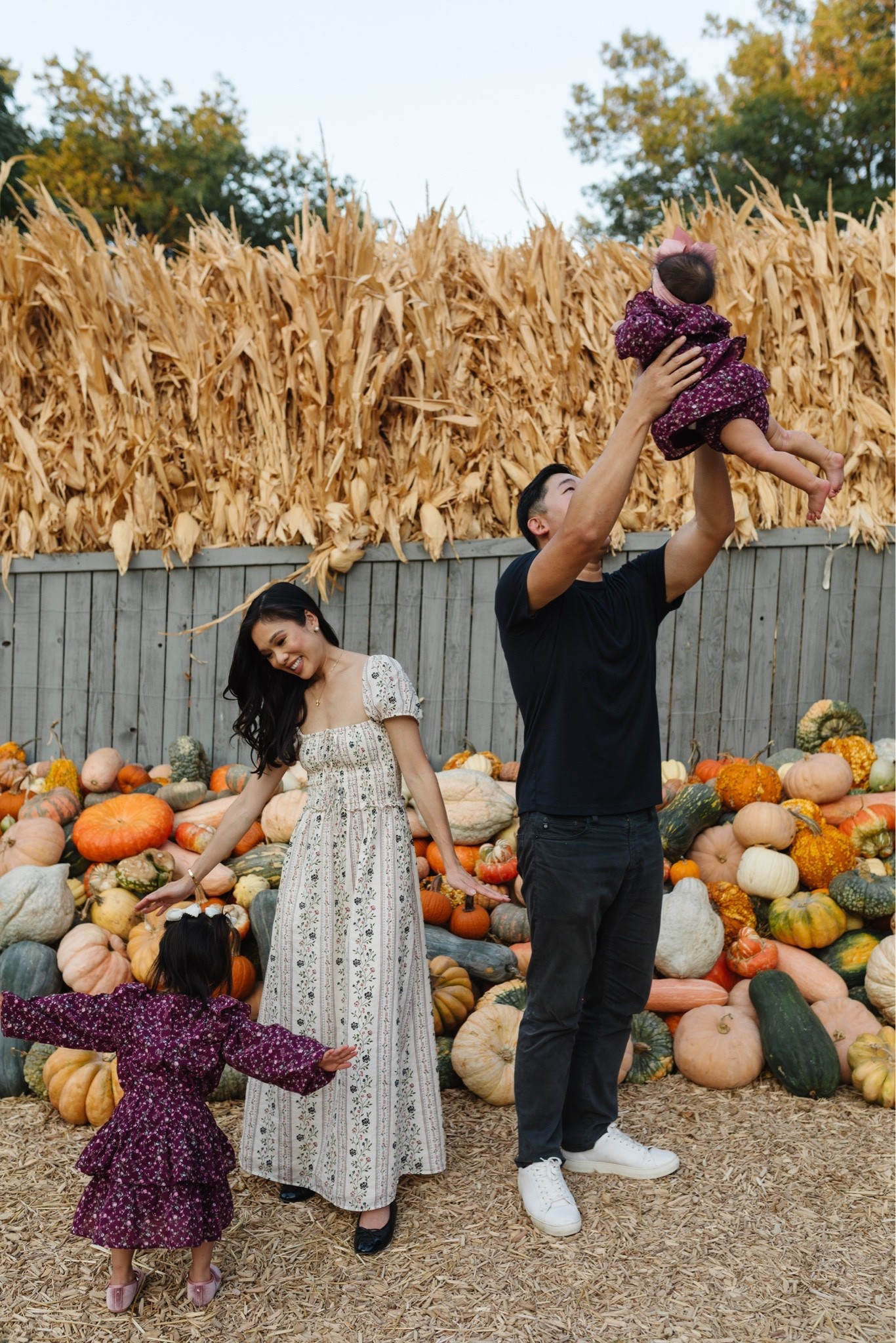 Fall family outfits with adorable matching dresses for baby and toddler. Perfect for family photos, Thanksgiving, and more