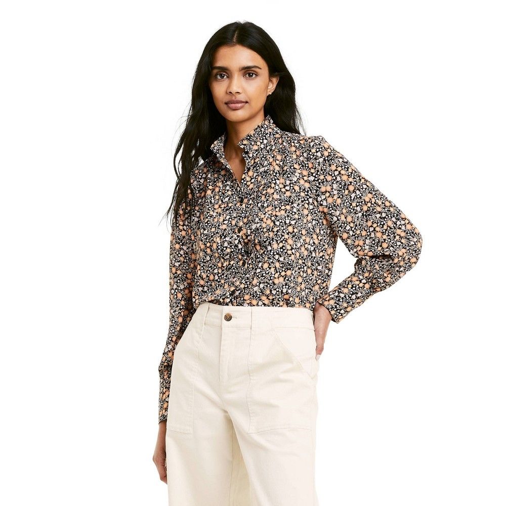 Women's Floral Print Long Sleeve Pleated Blouse - Nili Lotan x Target Black XXS | Target