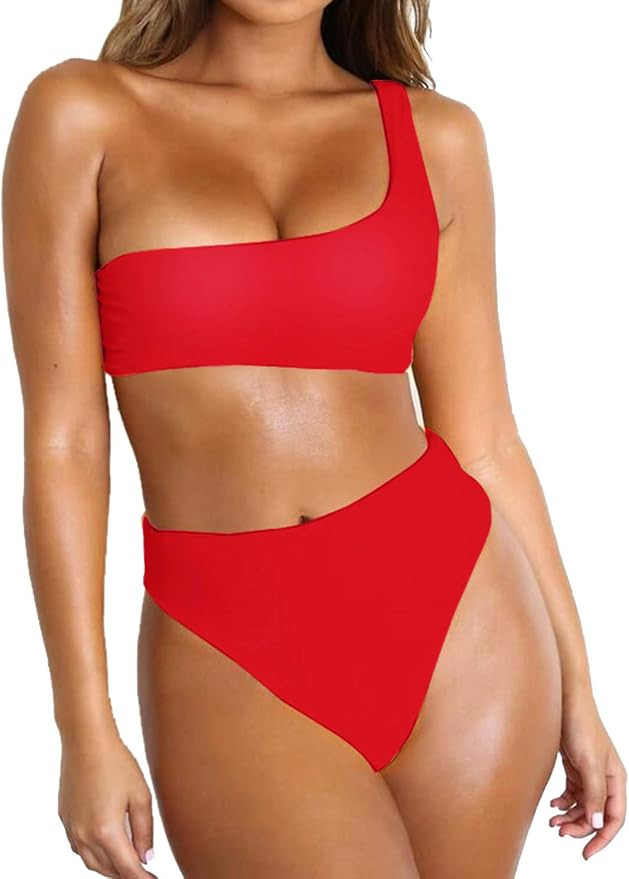 Byoauo Womens Bikini One Shoulder Top with High Waisted Bottom Two Piece Swimsuits | Amazon (US)