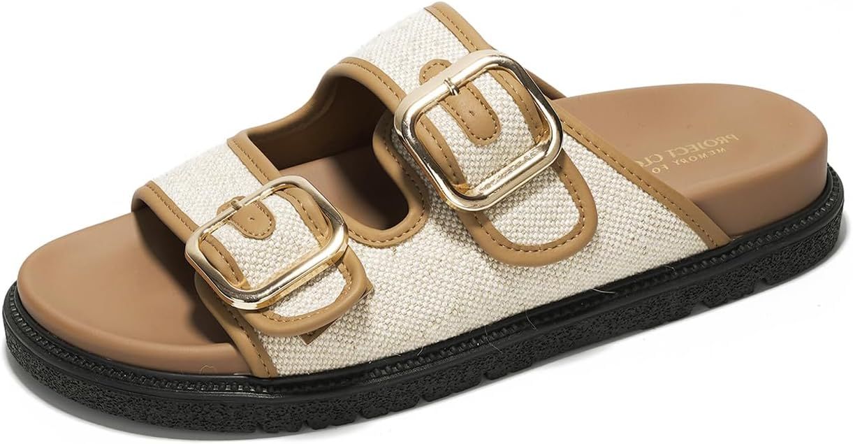 100% Genuine Leather Slides for Women Platform Sandals Women Comfortable Summer Sandals Memory fo... | Amazon (US)