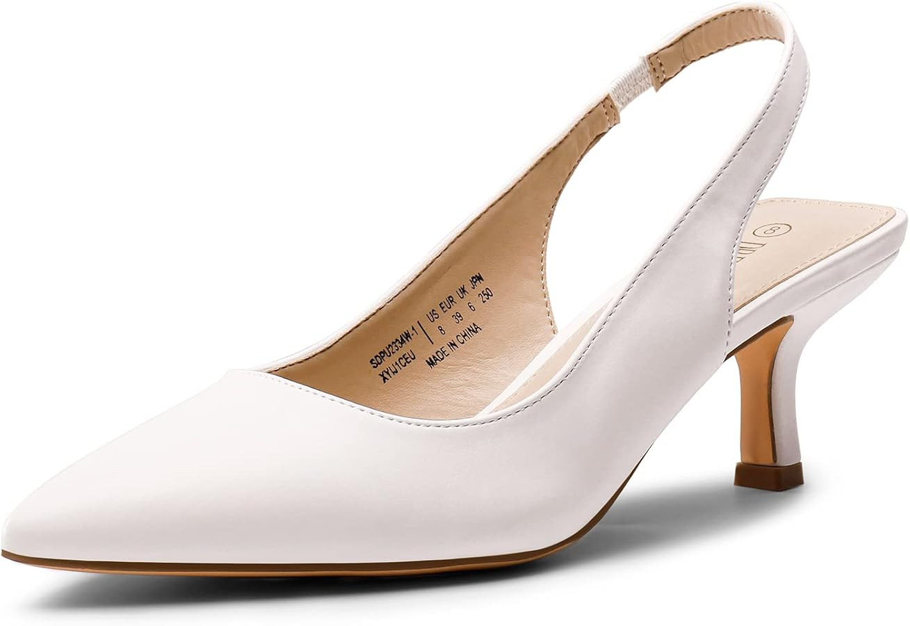 DREAM PAIRS Women’s Closed Toe Kitten Heels Pointed Toe Slingback Low Heels Dress Bridal Weddin... | Amazon (US)