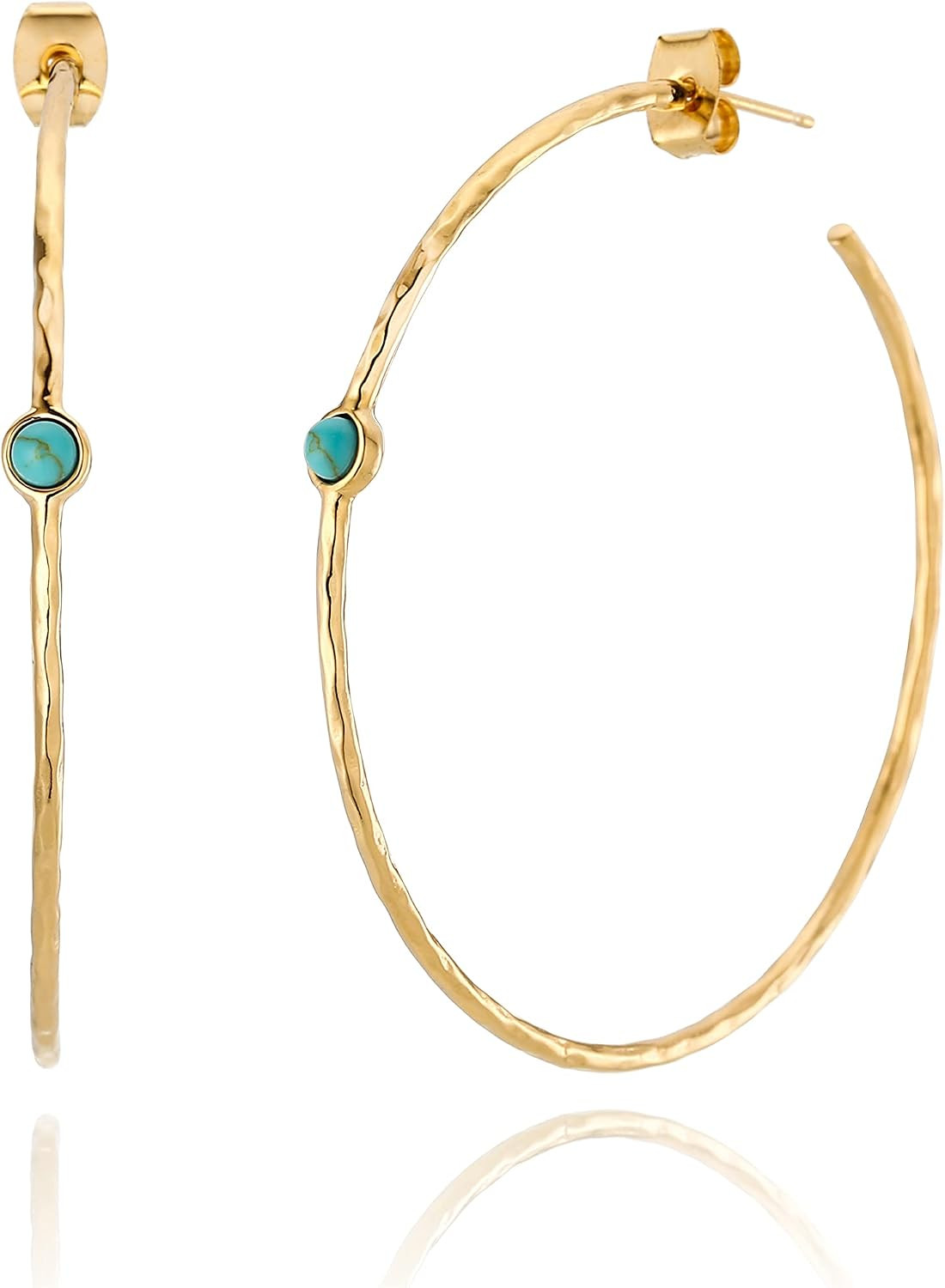 14K Gold-Plated Dainty Hoop Earrings with Simulated Blue Turquoise - Lightweight, Hypoallergenic, Chic Boho Design for Versatile Everyday Elegance - delicate minimal Jewelry by MJLULU | Amazon (US)