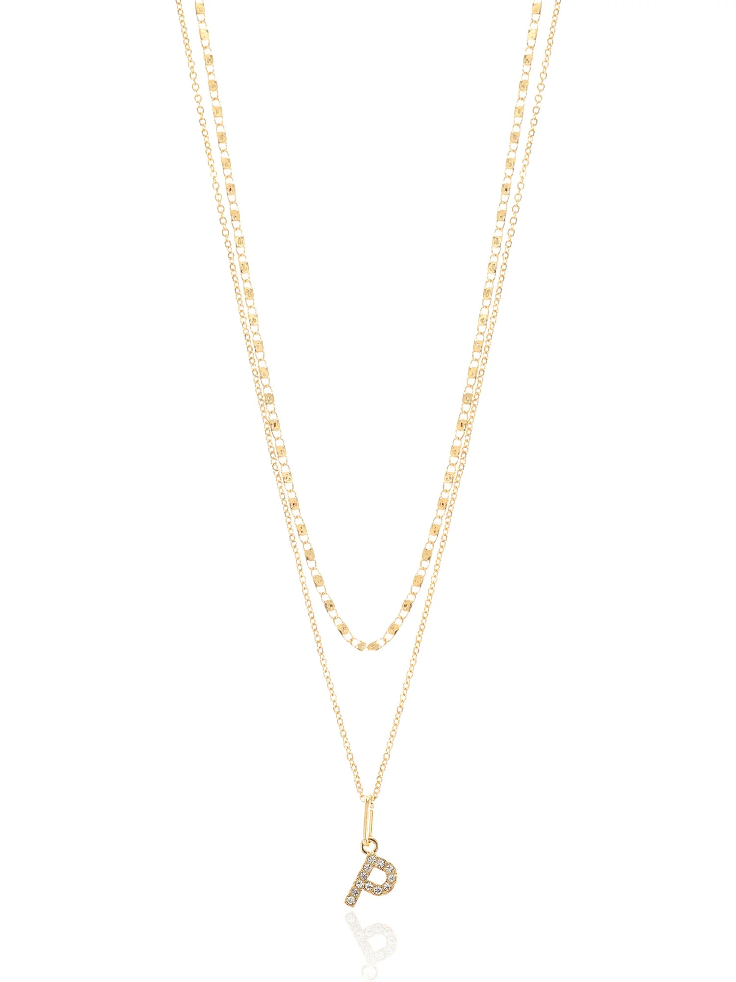 Time and Tru Goldtone Initial Letter Necklace Set for Women, 2 Piece Set | Walmart (US)