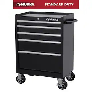 Husky Tool Storage 27 in. W x 18 in. D 5-Drawer Gloss Black Rolling Tool Cabinet H27TR5BLK - The ... | The Home Depot