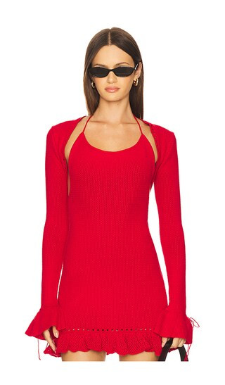 Crochet Ruffle Sleeve Bolero in Red Love | Revolve Clothing (Global)