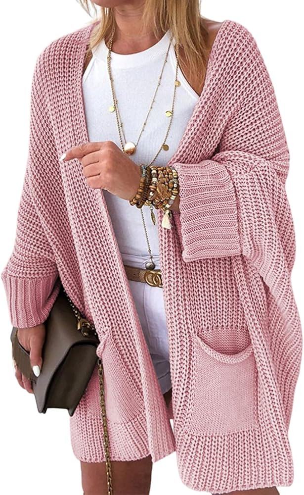 SELINK Women's Cardigan Sweater Casual Oversized Fold Over Sleeve Open Front Cardigan Solid Long ... | Amazon (US)