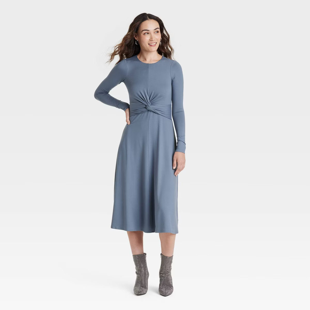Women's Long Sleeve Twist-Front Midi Dress - A New Day™ | Target