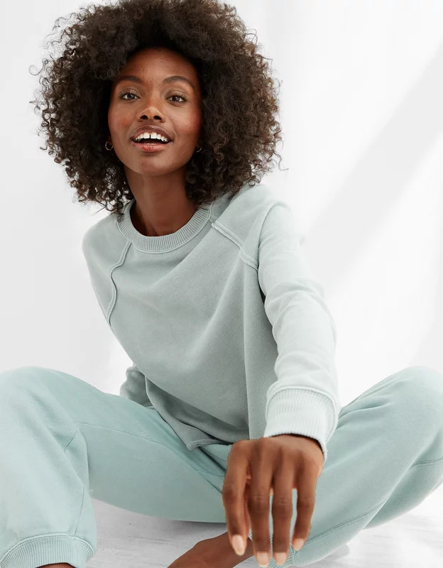 Aerie Fleece-Of-Mind Varsity Cropped Crew Neck Sweatshirt | American Eagle Outfitters (US & CA)