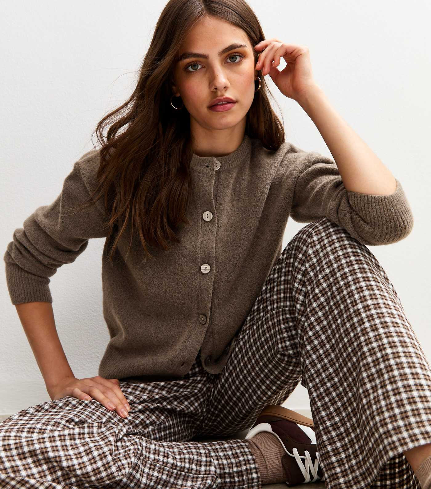 Dark Mink Crew Neck Knit Cardigan | New Look | New Look (UK)