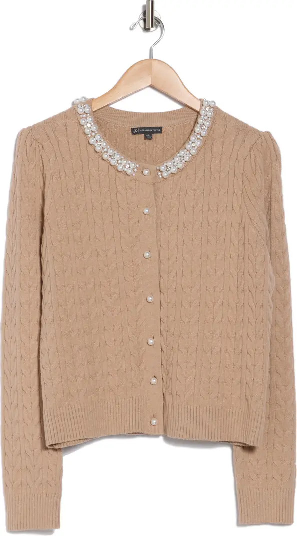 Adrianna Papell Faux Pearl Adorned Cable Knit Sweater | Nordstromrack | Nordstrom Rack