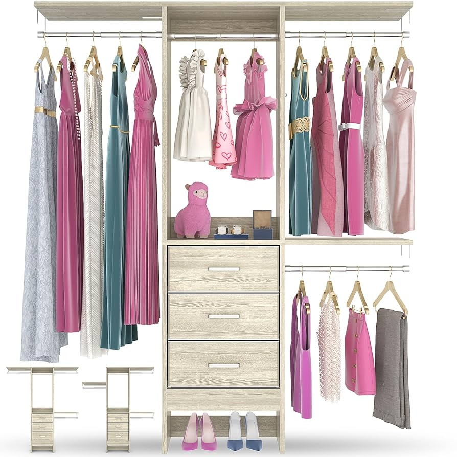 4FT Small Closet System with 3 Fabric Drawers, 48'' Closet Organizer System With 3 Adjustable She... | Amazon (US)