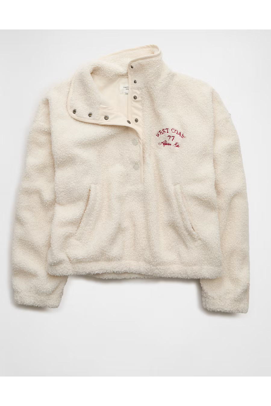 AE Sherpa Fleece Graphic Henley Sweatshirt Women's Cream XXS | American Eagle Outfitters (US & CA)