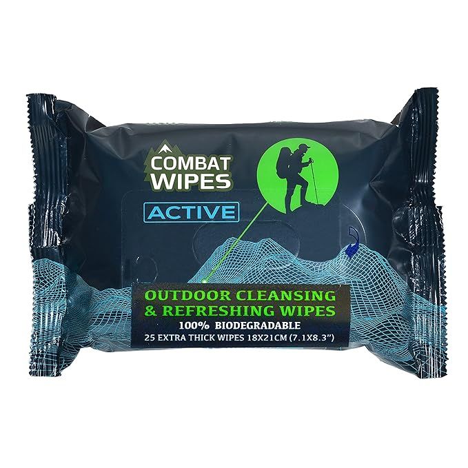 Combat Wipes ACTIVE Outdoor Wet Wipes | Extra Thick, Ultralight, Biodegradable, Body & Hand Clean... | Amazon (US)