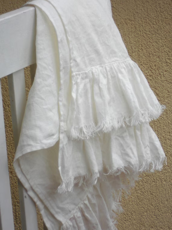 Ruffled linen towel, natural white frayed guest bathroom towel in shabby chic french cottage vint... | Etsy (US)