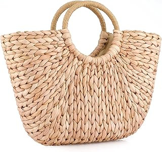 Summer Rattan Bag for Women Straw Hand-woven Top-handle Handbag Beach Sea Straw Rattan Tote Clutc... | Amazon (US)