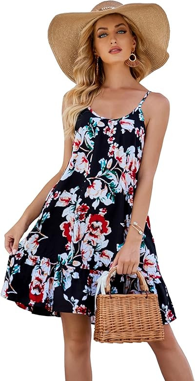 BUENOS NINOS Women's V Neck Floral Summer Dress Boho Printed Adjustable Spaghetti Strap Beach Sho... | Amazon (US)