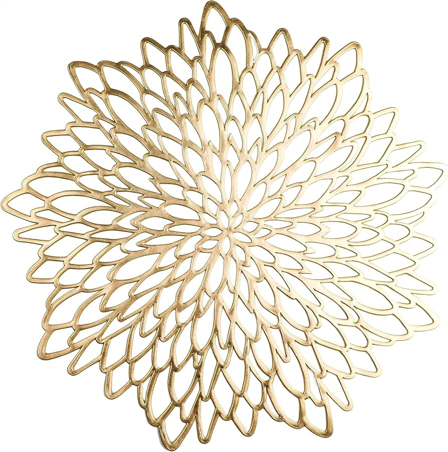 Snowkingdom Pack of 18 Gold Metallic Round Placemats Bulk Pressed Vinyl Leaf Dinning Kitchen Tabl... | Amazon (US)